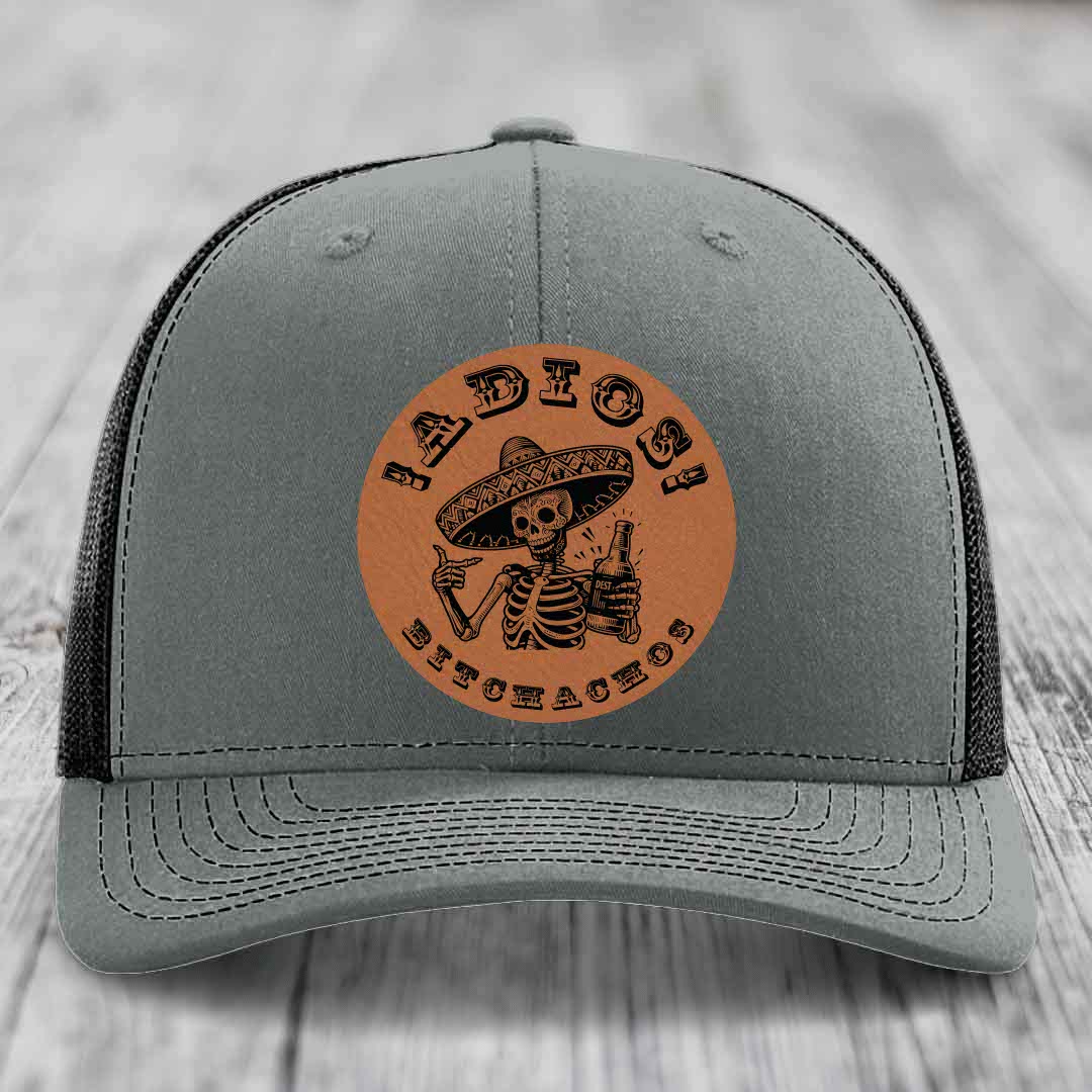 Adios Bitchachos - Leather Patch Hat - Rawhide to Black Patch - Richardson 112 Snapback Trucker Hat