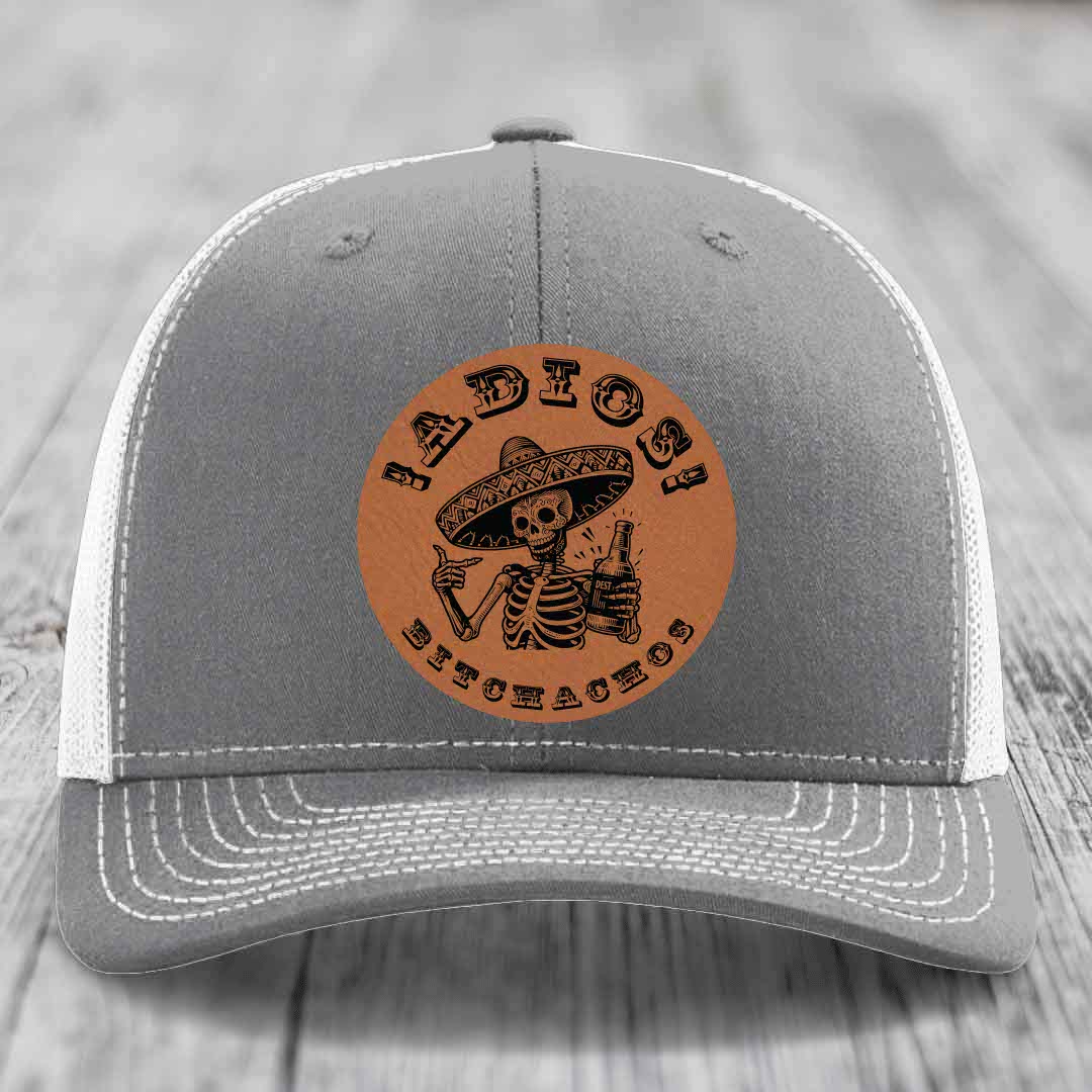 Adios Bitchachos - Leather Patch Hat - Rawhide to Black Patch - Richardson 112 Snapback Trucker Hat