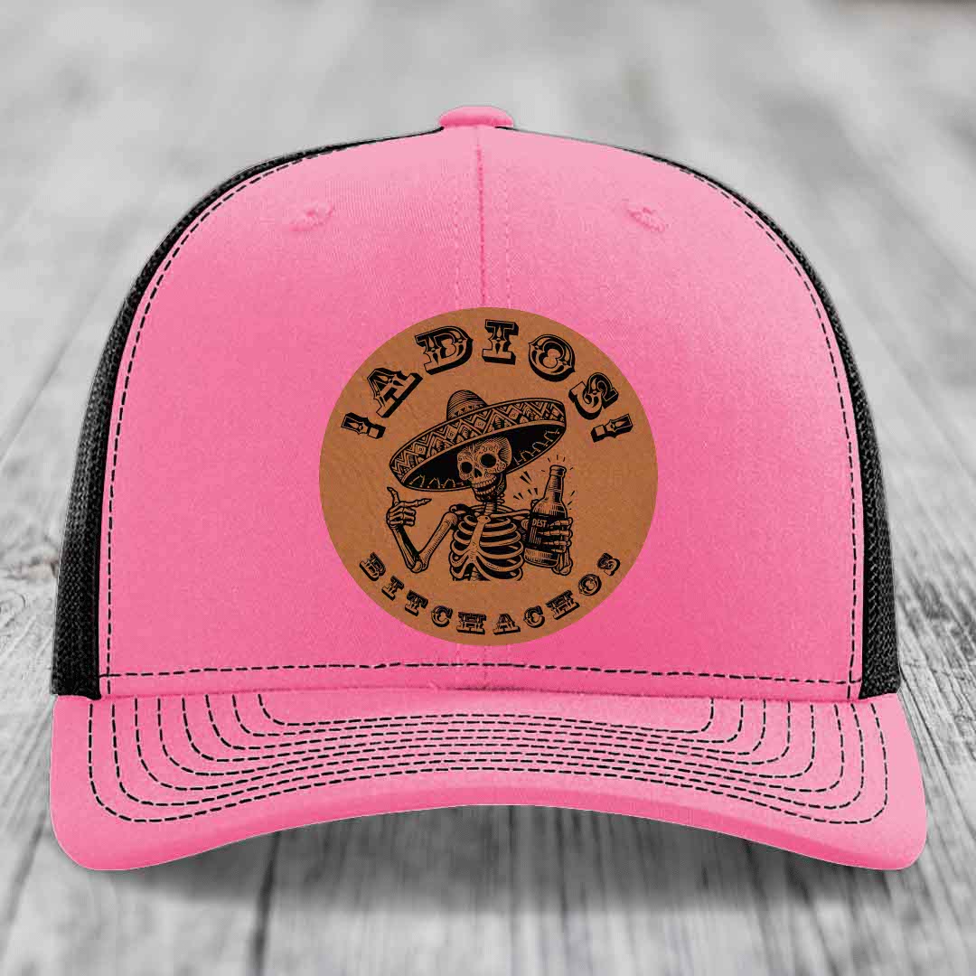 Adios Bitchachos - Leather Patch Hat - Rawhide to Black Patch - Richardson 112 Snapback Trucker Hat
