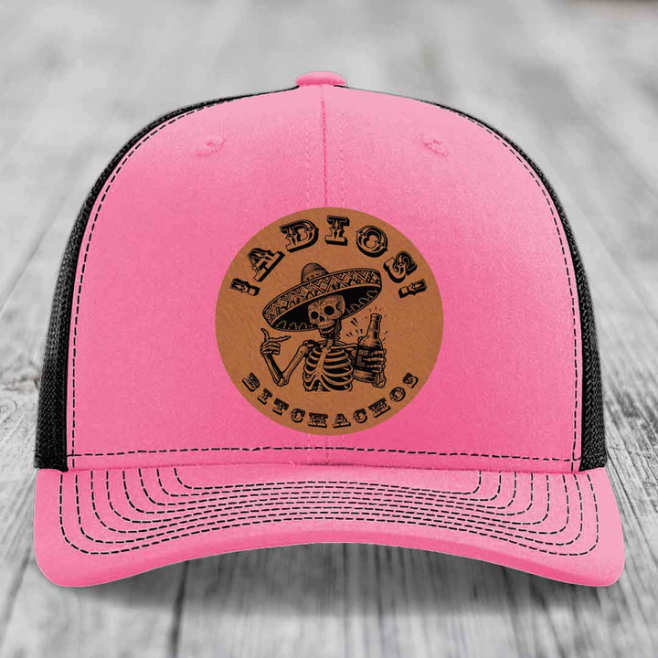 Adios Bitchachos - Leather Patch Hat - Rawhide to Black Patch - Richardson 112 Snapback Trucker Hat