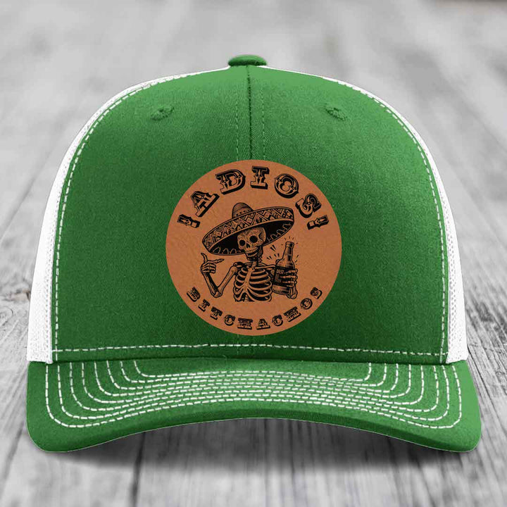 Adios Bitchachos - Leather Patch Hat - Rawhide to Black Patch - Richardson 112 Snapback Trucker Hat
