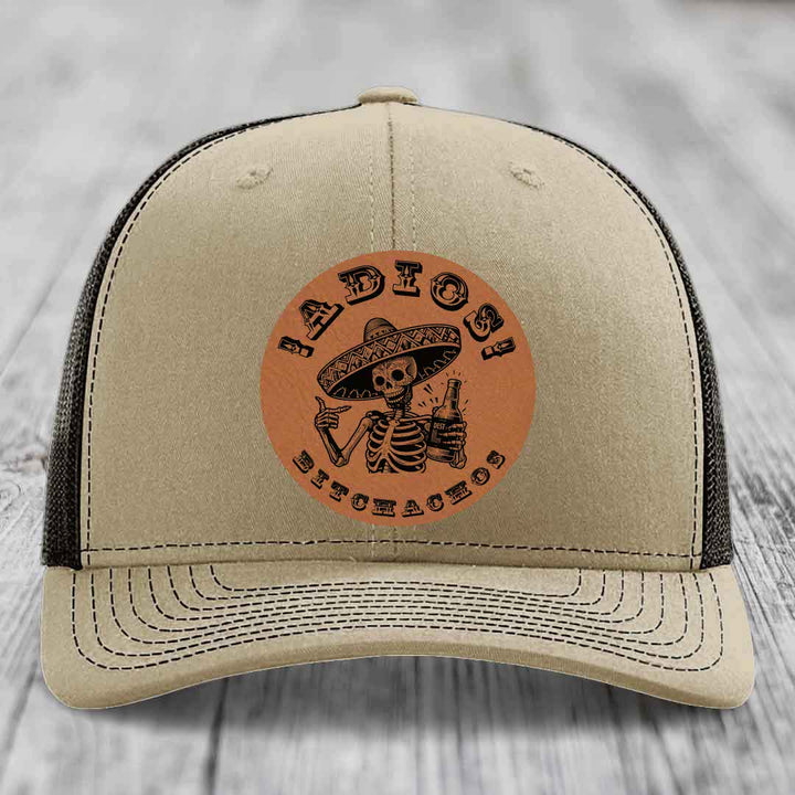 Adios Bitchachos - Leather Patch Hat - Rawhide to Black Patch - Richardson 112 Snapback Trucker Hat