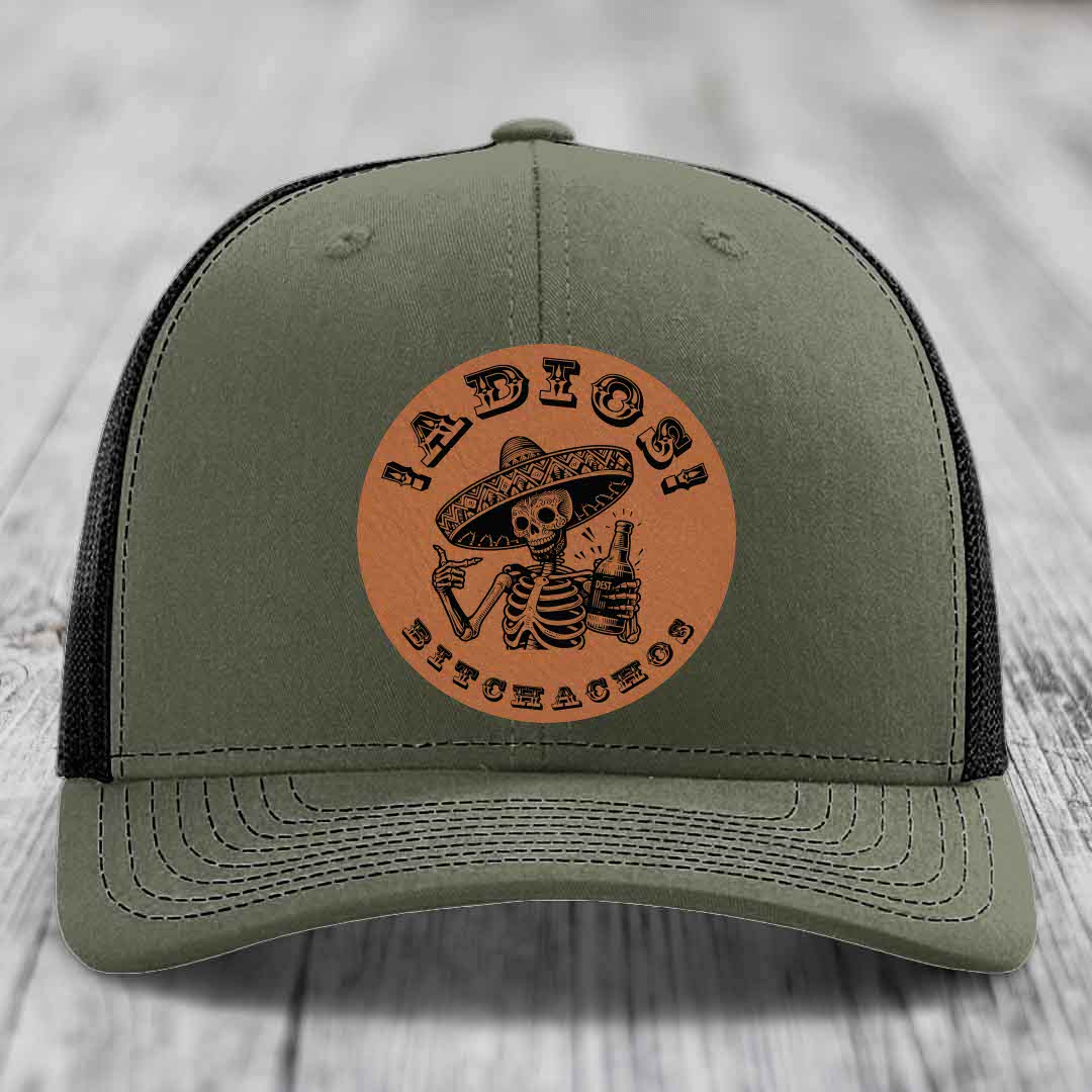 Adios Bitchachos - Leather Patch Hat - Rawhide to Black Patch - Richardson 112 Snapback Trucker Hat