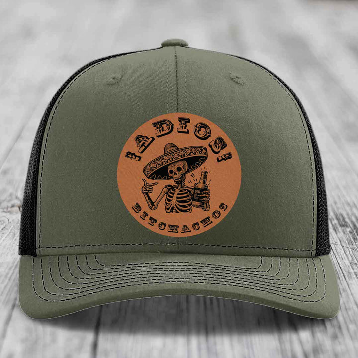 Adios Bitchachos - Leather Patch Hat - Rawhide to Black Patch - Richardson 112 Snapback Trucker Hat
