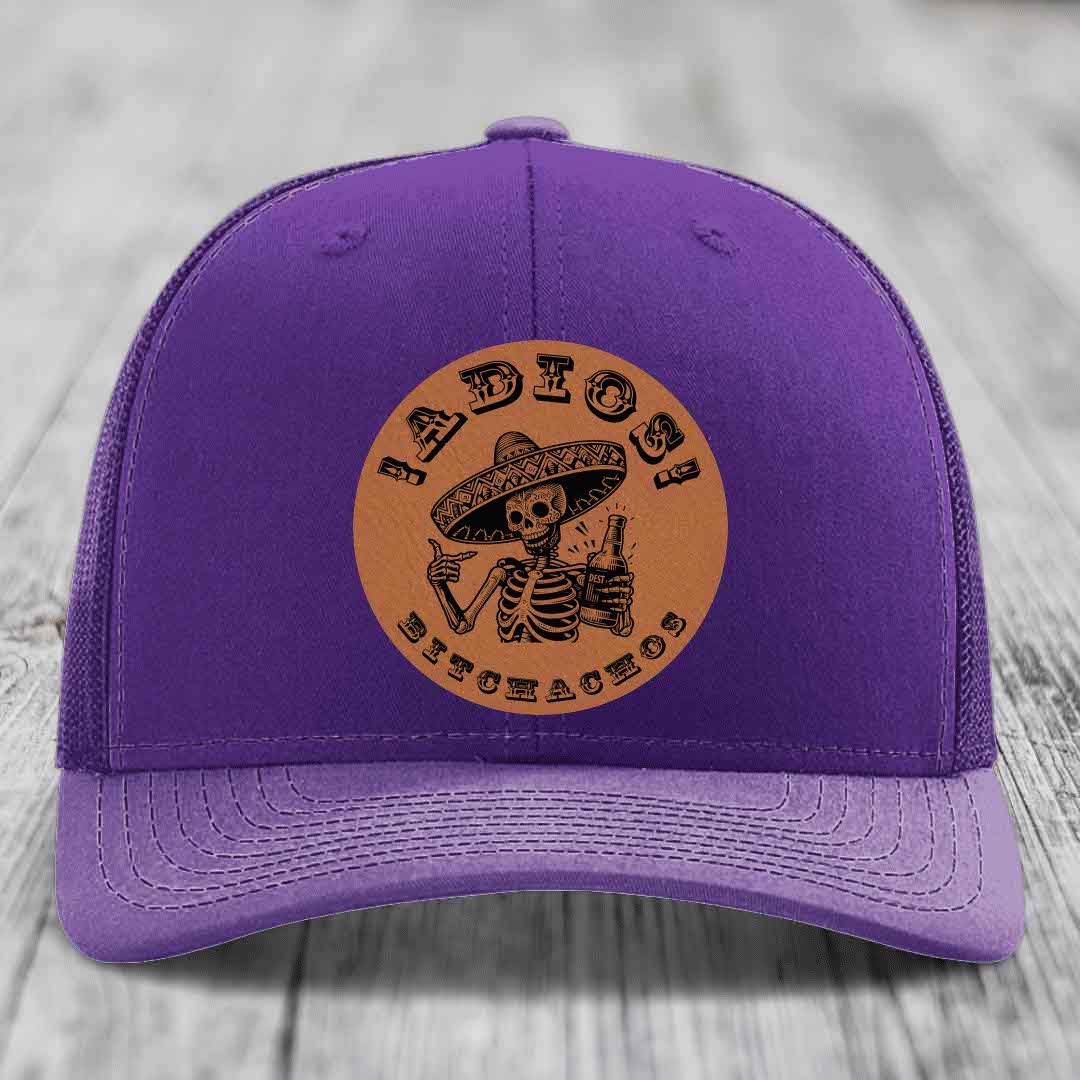 Adios Bitchachos - Leather Patch Hat - Rawhide to Black Patch - Richardson 112 Snapback Trucker Hat