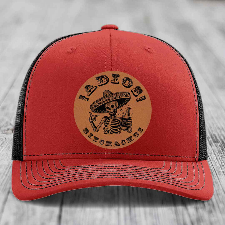 Adios Bitchachos - Leather Patch Hat - Rawhide to Black Patch - Richardson 112 Snapback Trucker Hat