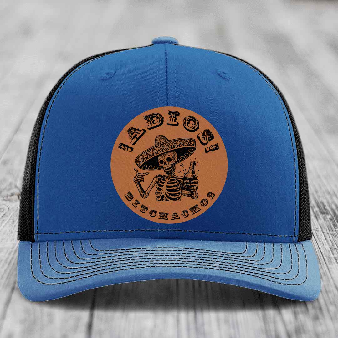Adios Bitchachos - Leather Patch Hat - Rawhide to Black Patch - Richardson 112 Snapback Trucker Hat