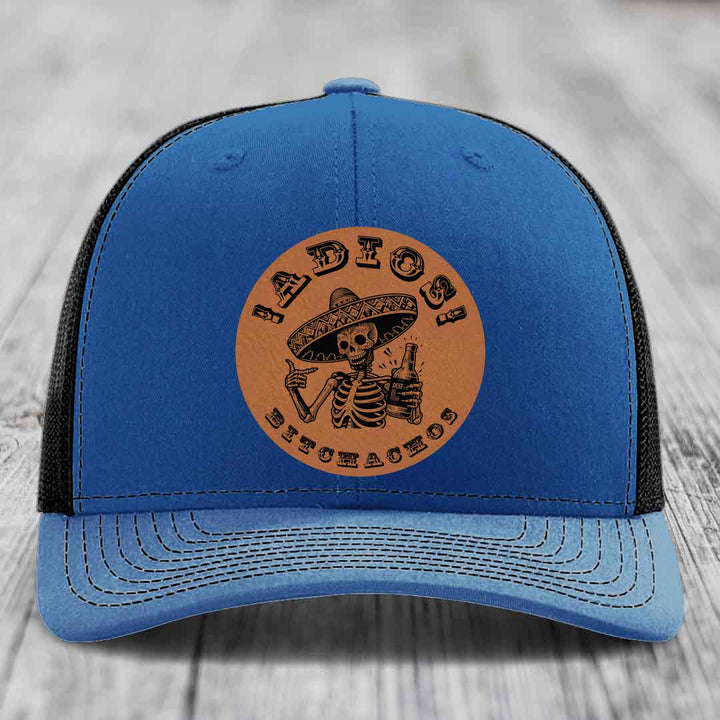 Adios Bitchachos - Leather Patch Hat - Rawhide to Black Patch - Richardson 112 Snapback Trucker Hat