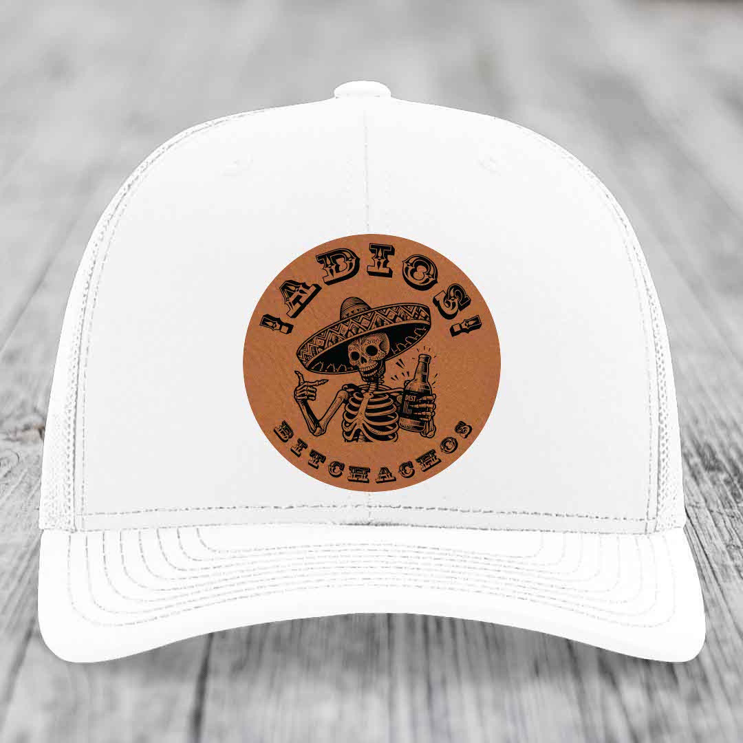 Adios Bitchachos - Leather Patch Hat - Rawhide to Black Patch - Richardson 112 Snapback Trucker Hat