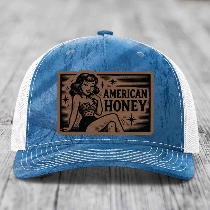 American Honey - Leather Patch Hat - Dark Brown to Black Patch - Richardson 112PFP Snapback Trucker Hat