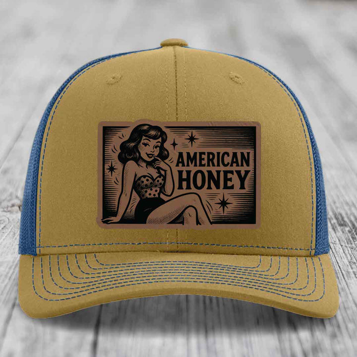 American Honey - Leather Patch Hat - Dark Brown to Black Patch - Richardson 112 Snapback Trucker Hat