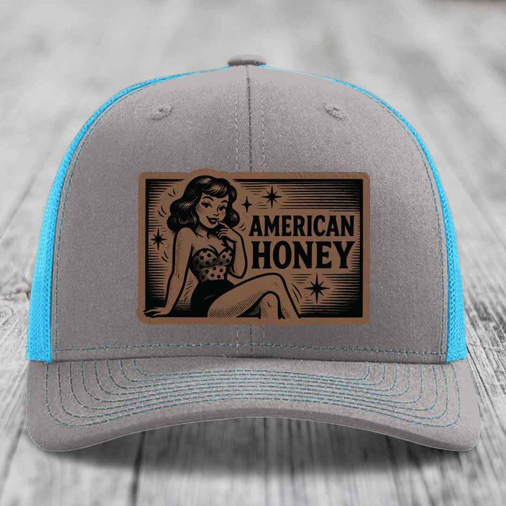 American Honey - Leather Patch Hat - Dark Brown to Black Patch - Richardson 112 Snapback Trucker Hat