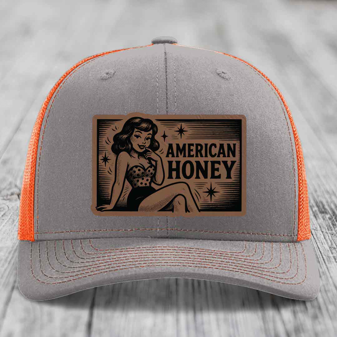 American Honey - Leather Patch Hat - Dark Brown to Black Patch - Richardson 112 Snapback Trucker Hat