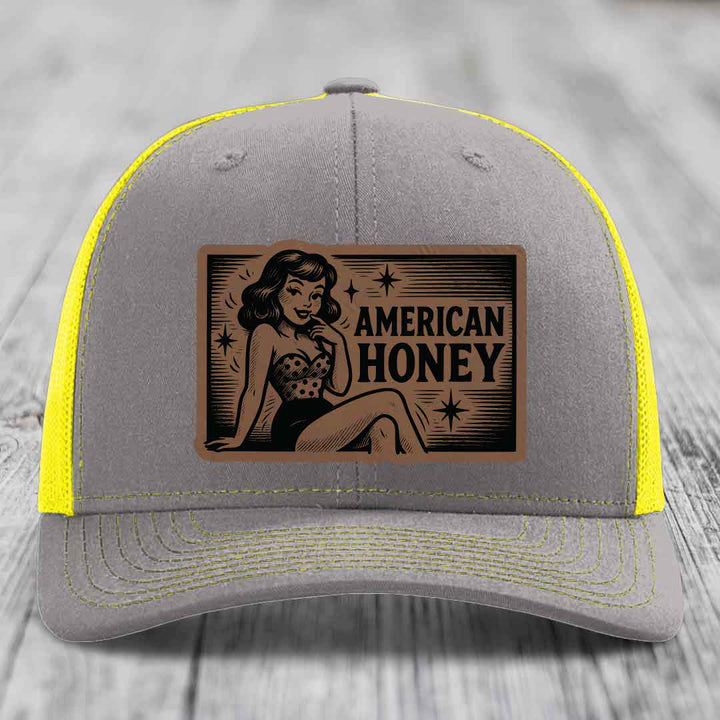 American Honey - Leather Patch Hat - Dark Brown to Black Patch - Richardson 112 Snapback Trucker Hat