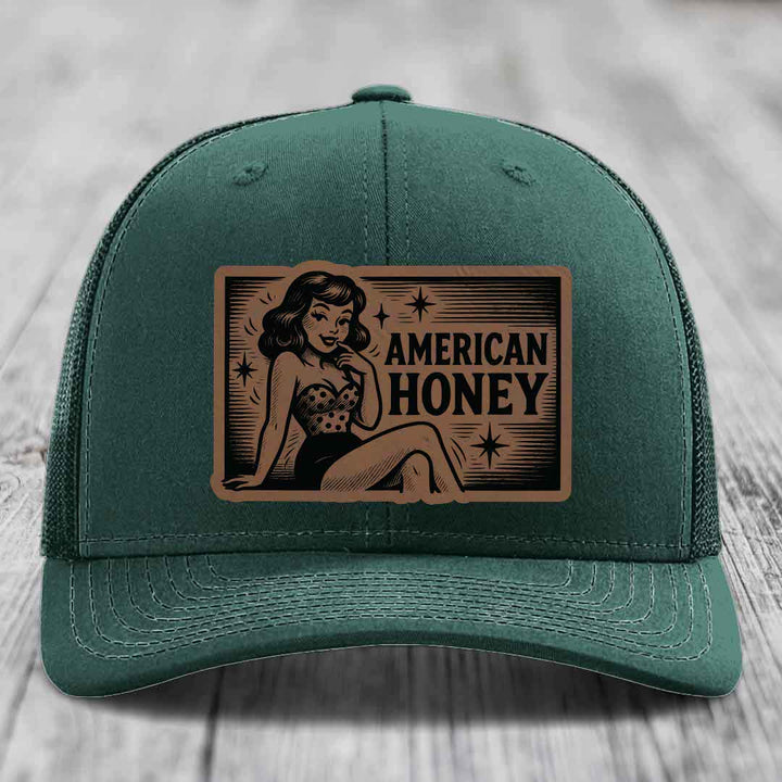 American Honey - Leather Patch Hat - Dark Brown to Black Patch - Richardson 112 Snapback Trucker Hat