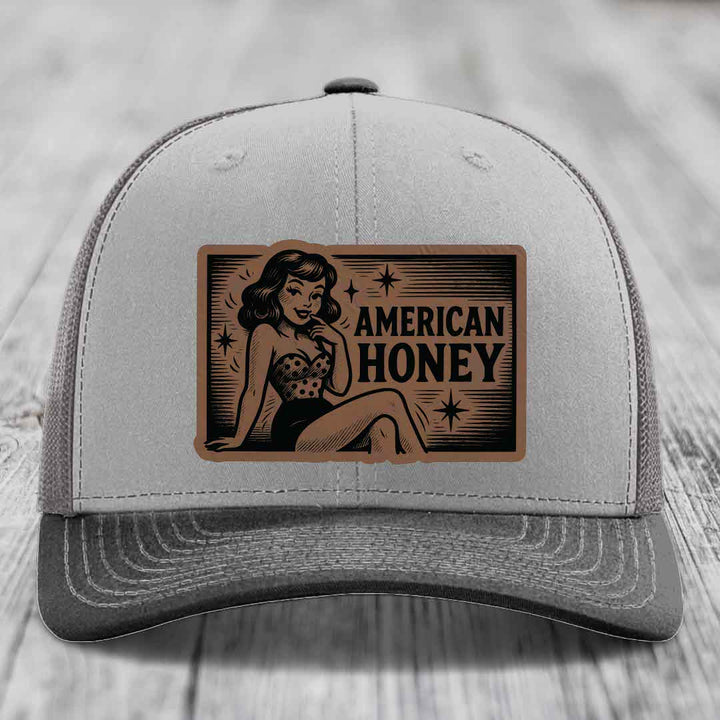 American Honey - Leather Patch Hat - Dark Brown to Black Patch - Richardson 112 Snapback Trucker Hat