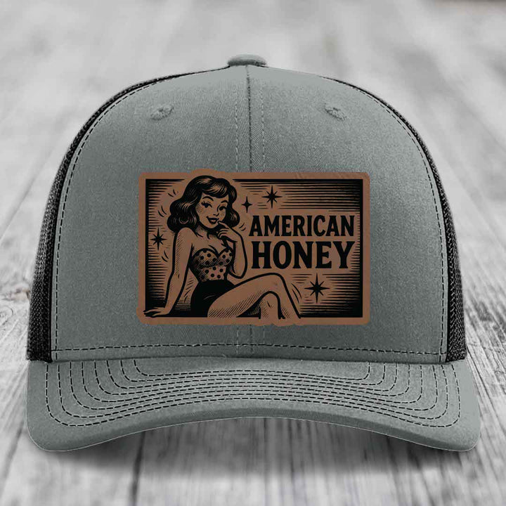 American Honey - Leather Patch Hat - Dark Brown to Black Patch - Richardson 112 Snapback Trucker Hat