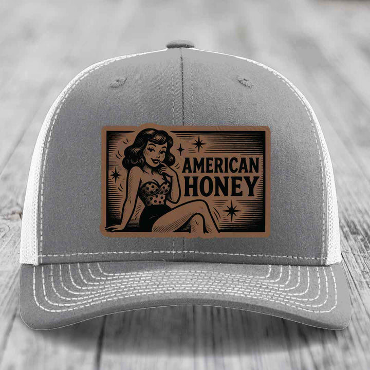 American Honey - Leather Patch Hat - Dark Brown to Black Patch - Richardson 112 Snapback Trucker Hat