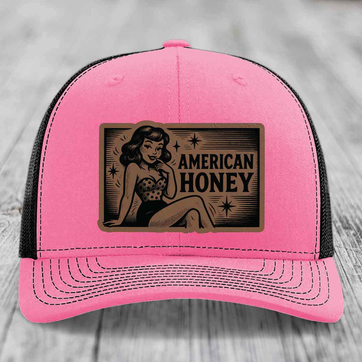 American Honey - Leather Patch Hat - Dark Brown to Black Patch - Richardson 112 Snapback Trucker Hat