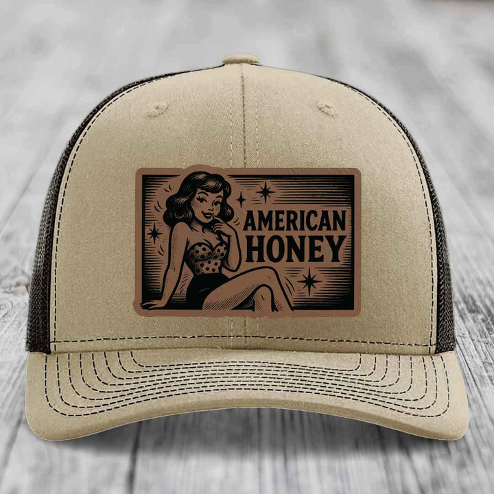 American Honey - Leather Patch Hat - Dark Brown to Black Patch - Richardson 112 Snapback Trucker Hat
