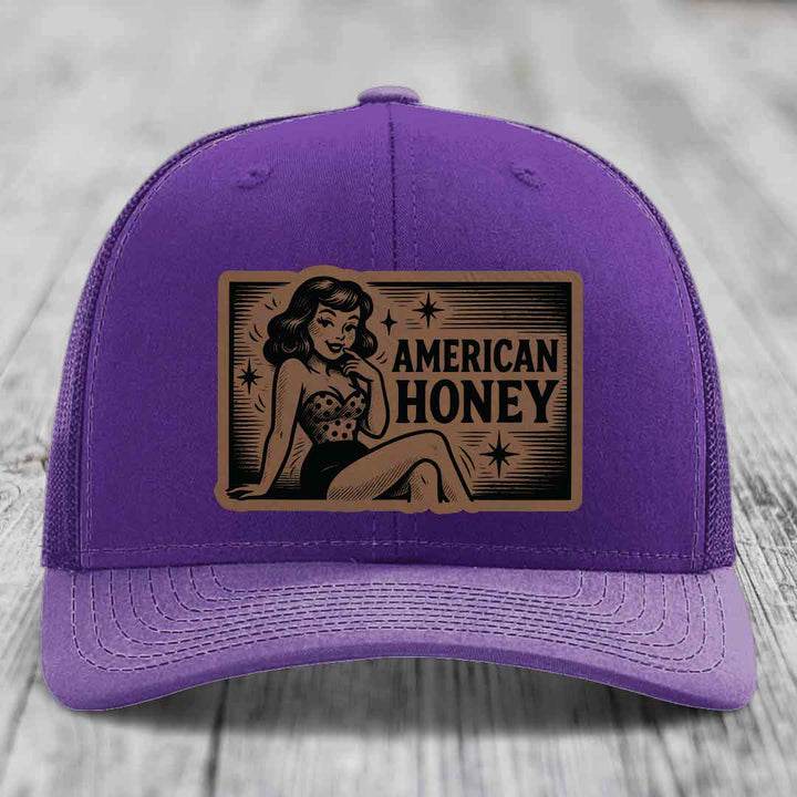 American Honey - Leather Patch Hat - Dark Brown to Black Patch - Richardson 112 Snapback Trucker Hat