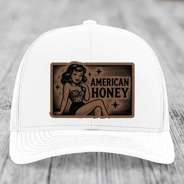American Honey - Leather Patch Hat - Dark Brown to Black Patch - Richardson 112 Snapback Trucker Hat