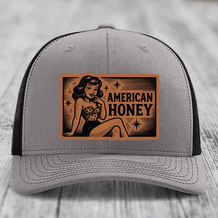 American Honey - Leather Patch Hat - Rawhide to Black Patch - Richardson 112 Snapback Trucker Hat