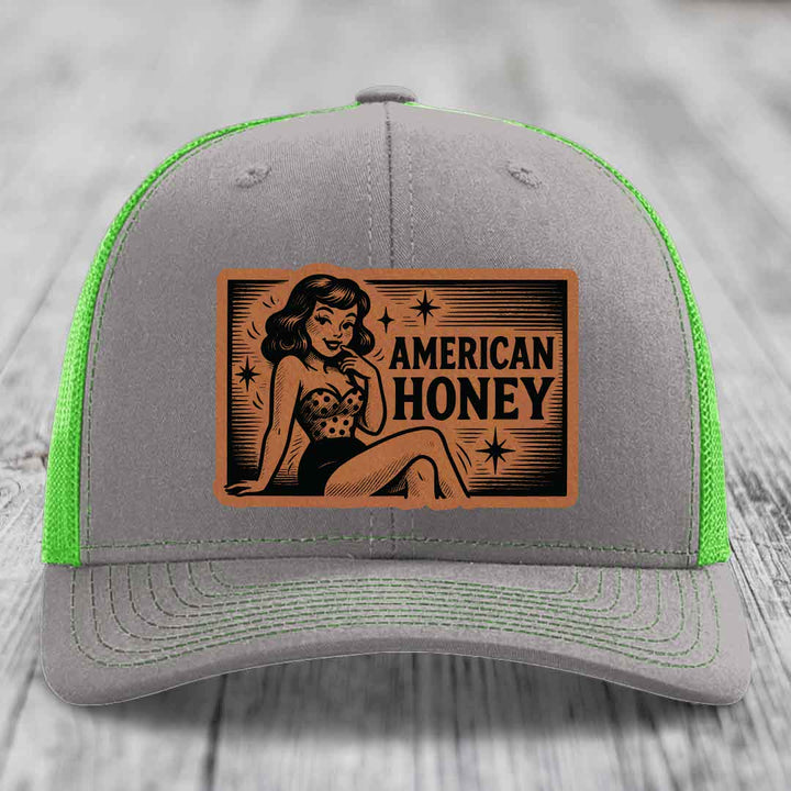 American Honey - Leather Patch Hat - Rawhide to Black Patch - Richardson 112 Snapback Trucker Hat