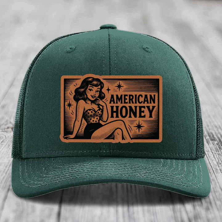 American Honey - Leather Patch Hat - Rawhide to Black Patch - Richardson 112 Snapback Trucker Hat