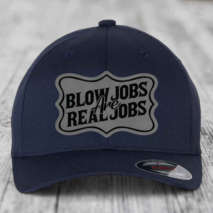 Dark blue baseball cap with a grey and black &