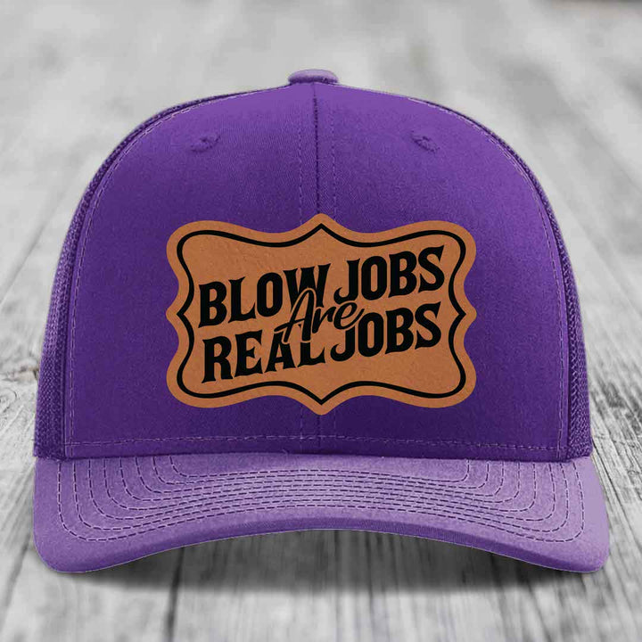 Blow Jobs Are Real Jobs v02 - Leather Patch Hat - Rawhide to Black Patch - Richardson 112 Snapback Trucker Hat