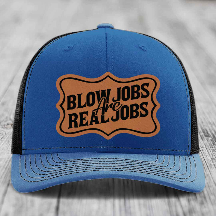 Blow Jobs Are Real Jobs v02 - Leather Patch Hat - Rawhide to Black Patch - Richardson 112 Snapback Trucker Hat