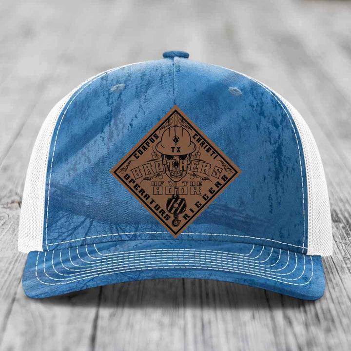 Brothers of the Hook (Corpus Christi) - Leather Patch Hat - Dark Brown to Black Patch - Richardson 112PFP Snapback Trucker Hat