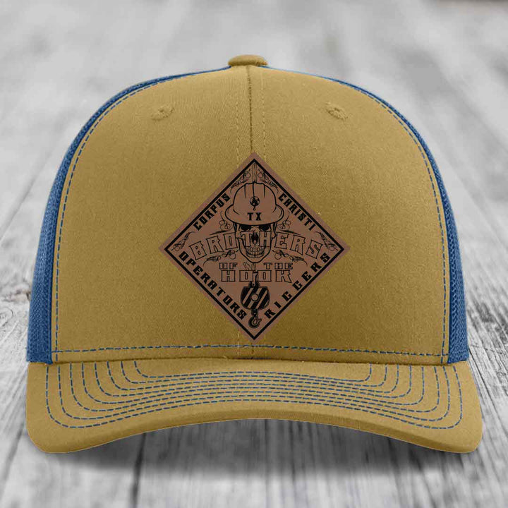 Brothers of the Hook (Corpus Christi) - Leather Patch Hat - Dark Brown to Black Patch - Richardson 112 Snapback Trucker Hat