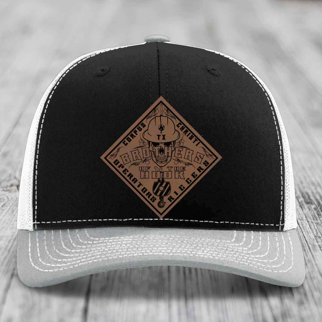Brothers of the Hook (Corpus Christi) - Leather Patch Hat - Dark Brown to Black Patch - Richardson 112 Snapback Trucker Hat