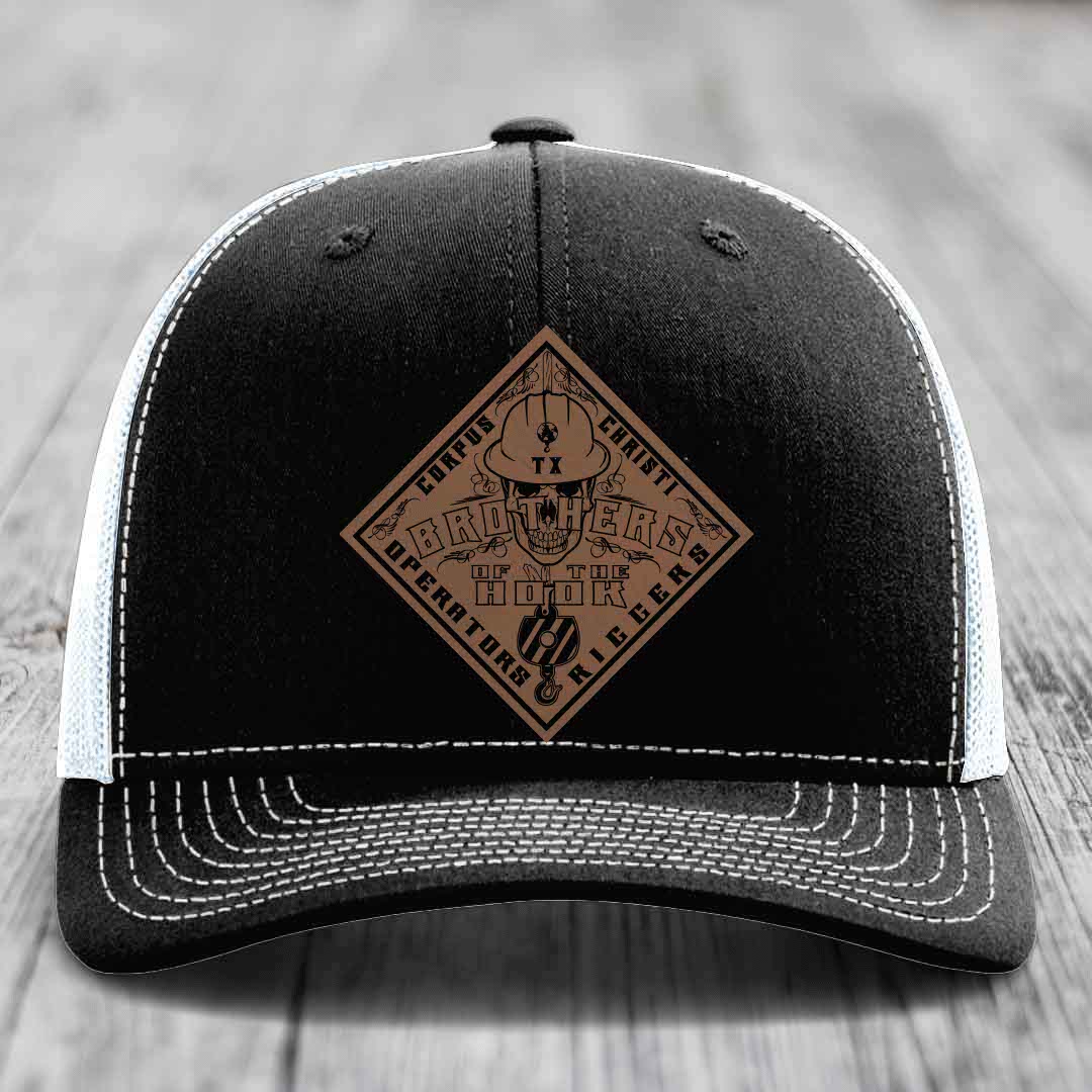 Brothers of the Hook (Corpus Christi) - Leather Patch Hat - Dark Brown to Black Patch - Richardson 112 Snapback Trucker Hat