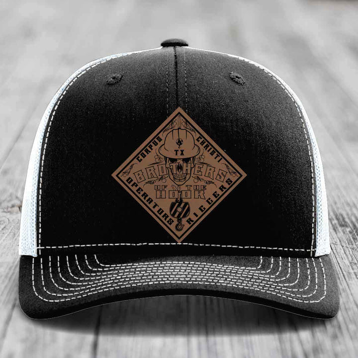 Brothers of the Hook (Corpus Christi) - Leather Patch Hat - Dark Brown to Black Patch - Richardson 112 Snapback Trucker Hat