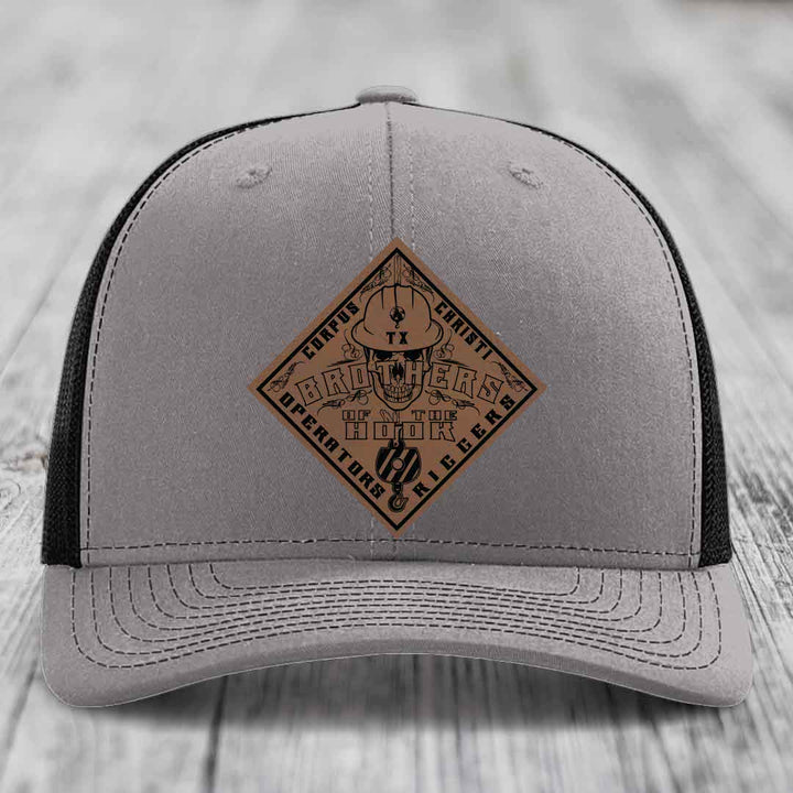Brothers of the Hook (Corpus Christi) - Leather Patch Hat - Dark Brown to Black Patch - Richardson 112 Snapback Trucker Hat