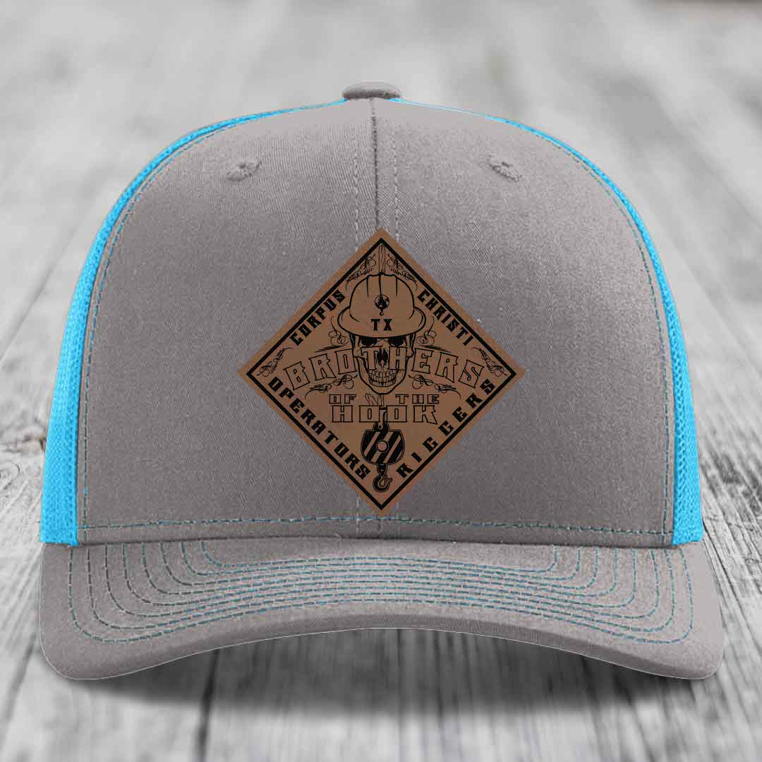 Brothers of the Hook (Corpus Christi) - Leather Patch Hat - Dark Brown to Black Patch - Richardson 112 Snapback Trucker Hat
