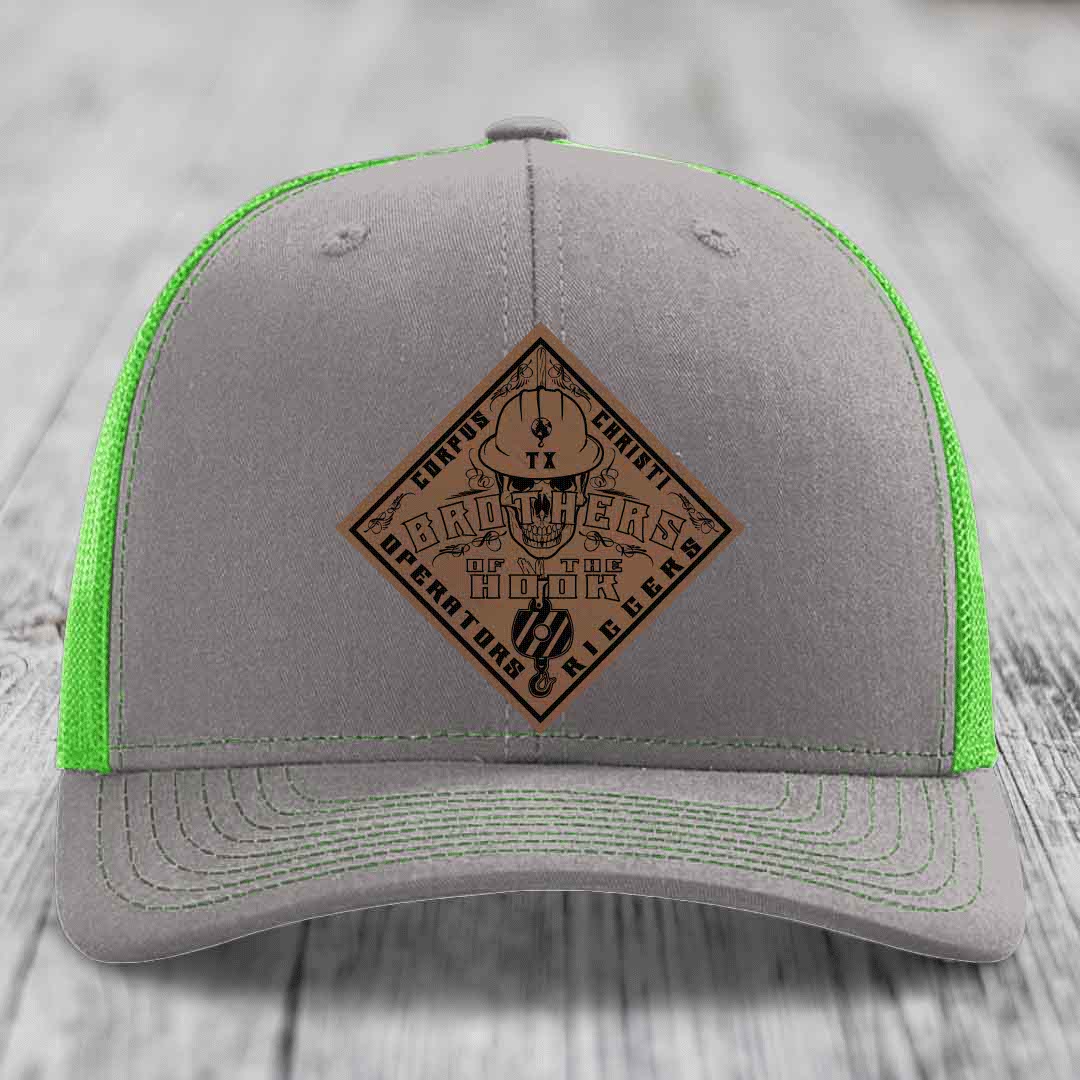 Brothers of the Hook (Corpus Christi) - Leather Patch Hat - Dark Brown to Black Patch - Richardson 112 Snapback Trucker Hat