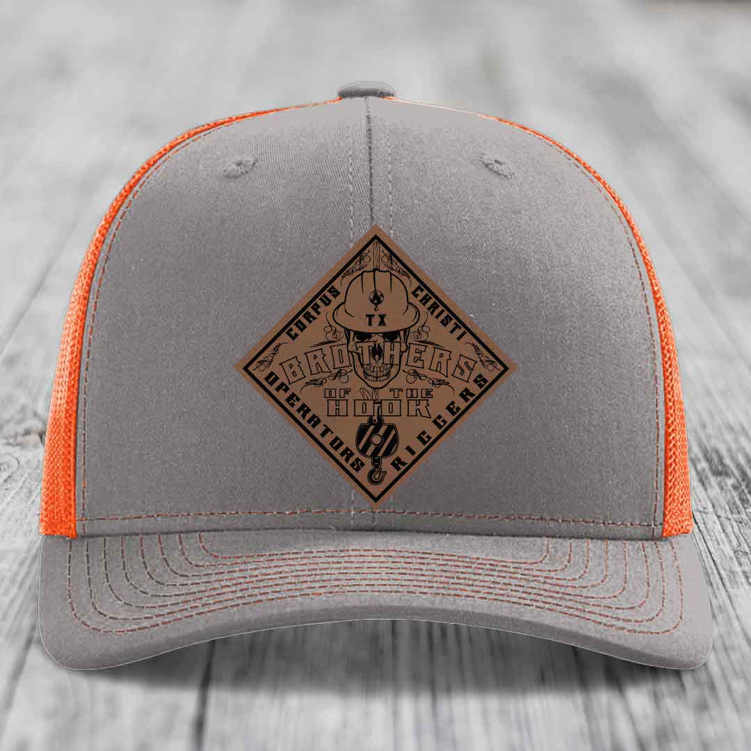 Brothers of the Hook (Corpus Christi) - Leather Patch Hat - Dark Brown to Black Patch - Richardson 112 Snapback Trucker Hat