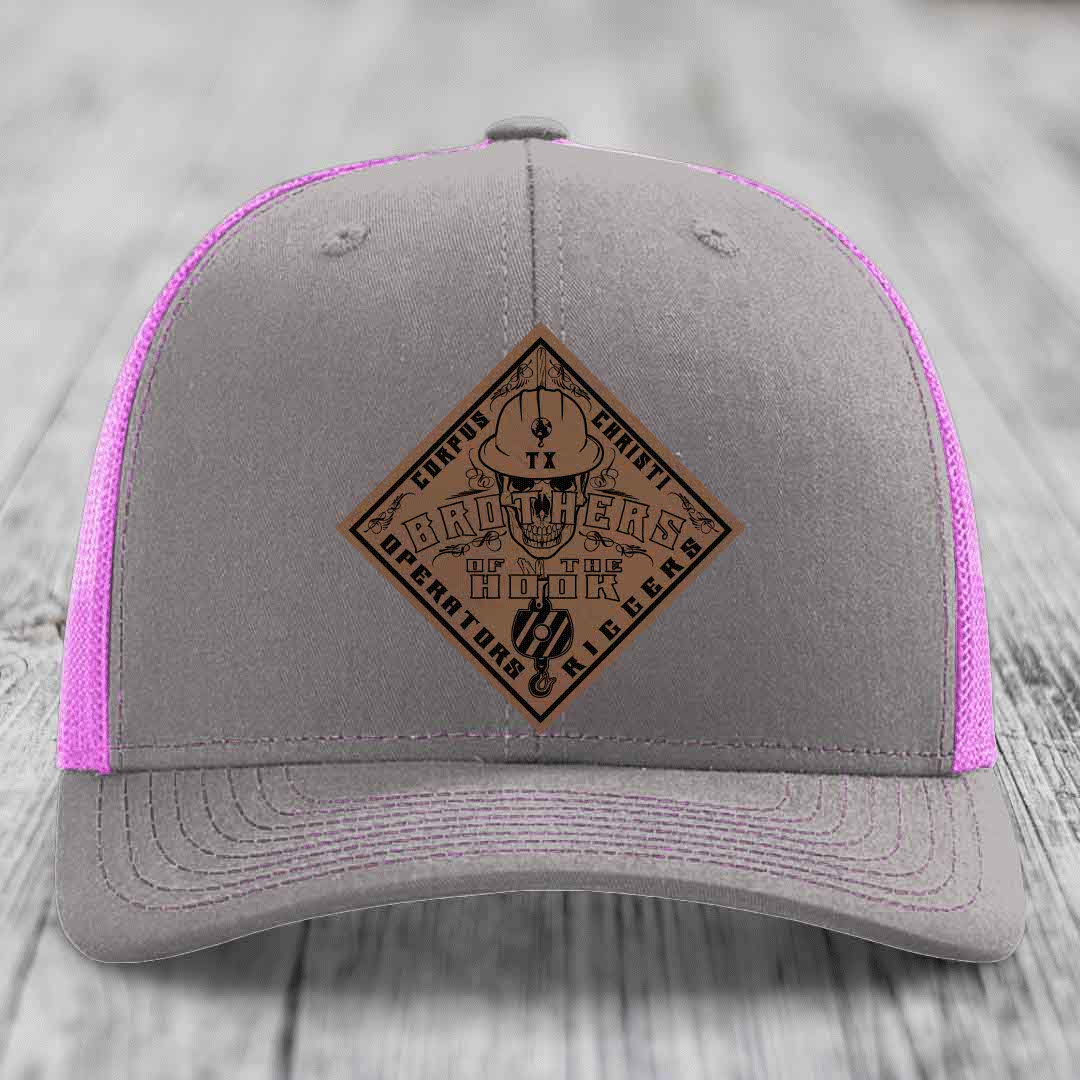 Brothers of the Hook (Corpus Christi) - Leather Patch Hat - Dark Brown to Black Patch - Richardson 112 Snapback Trucker Hat