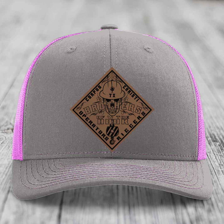 Brothers of the Hook (Corpus Christi) - Leather Patch Hat - Dark Brown to Black Patch - Richardson 112 Snapback Trucker Hat