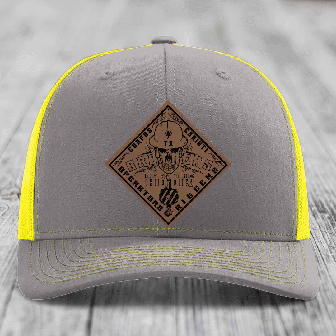 Brothers of the Hook (Corpus Christi) - Leather Patch Hat - Dark Brown to Black Patch - Richardson 112 Snapback Trucker Hat