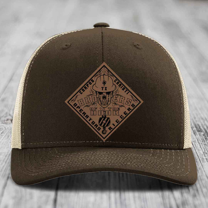 Brothers of the Hook (Corpus Christi) - Leather Patch Hat - Dark Brown to Black Patch - Richardson 112 Snapback Trucker Hat
