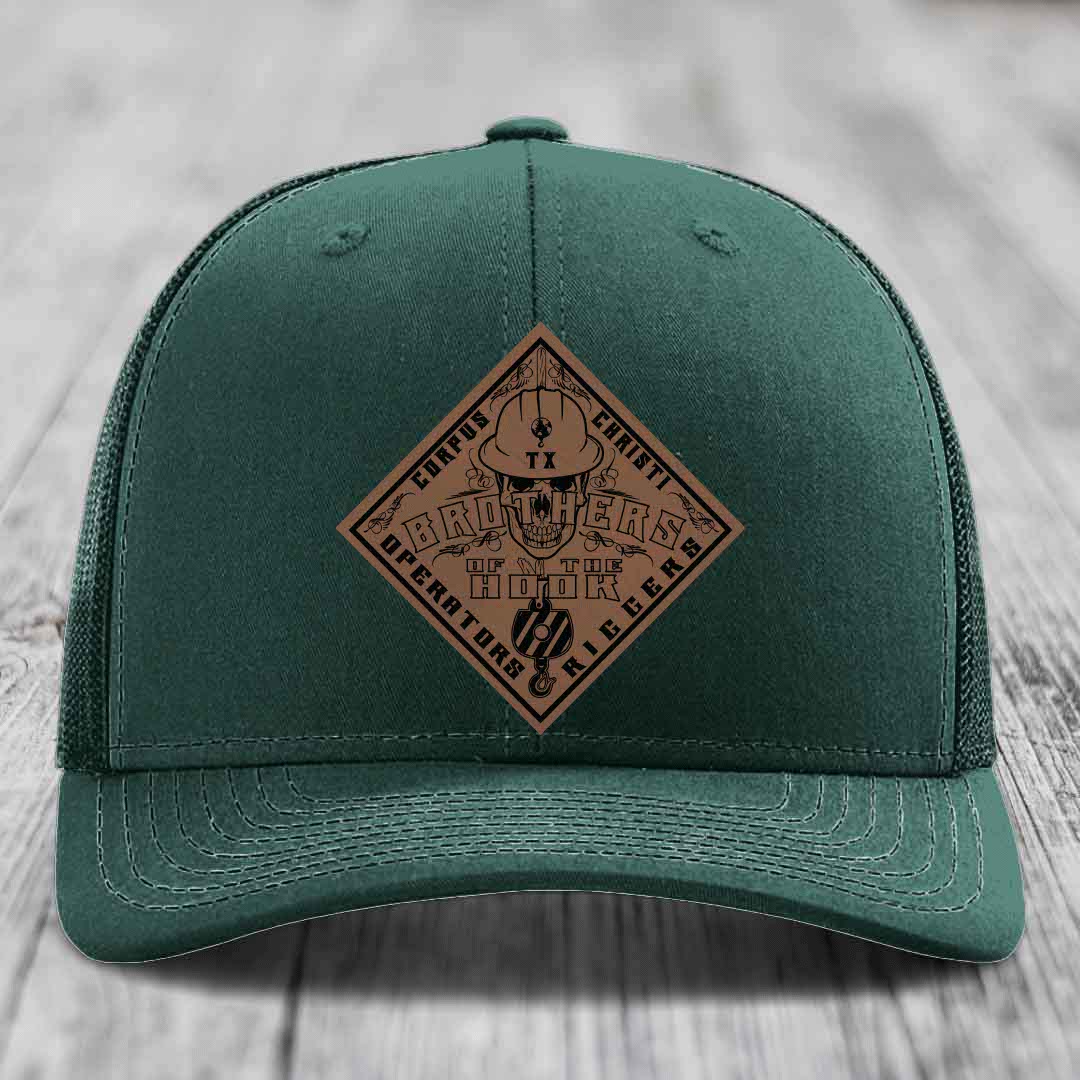 Brothers of the Hook (Corpus Christi) - Leather Patch Hat - Dark Brown to Black Patch - Richardson 112 Snapback Trucker Hat