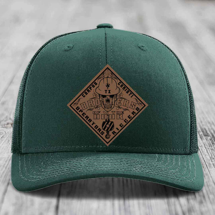Brothers of the Hook (Corpus Christi) - Leather Patch Hat - Dark Brown to Black Patch - Richardson 112 Snapback Trucker Hat