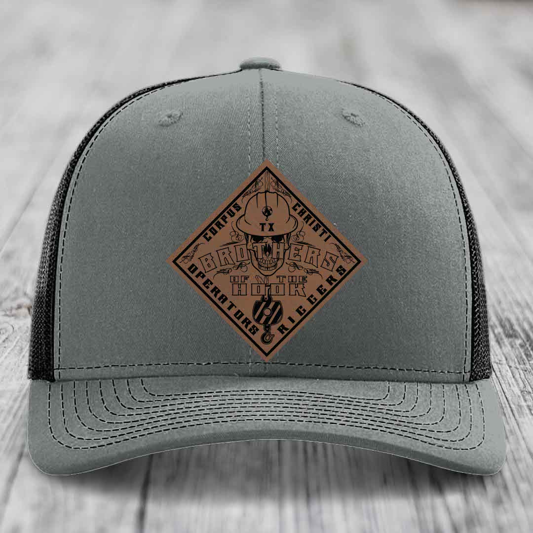 Brothers of the Hook (Corpus Christi) - Leather Patch Hat - Dark Brown to Black Patch - Richardson 112 Snapback Trucker Hat