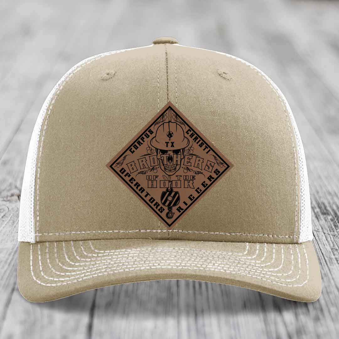 Brothers of the Hook (Corpus Christi) - Leather Patch Hat - Dark Brown to Black Patch - Richardson 112 Snapback Trucker Hat