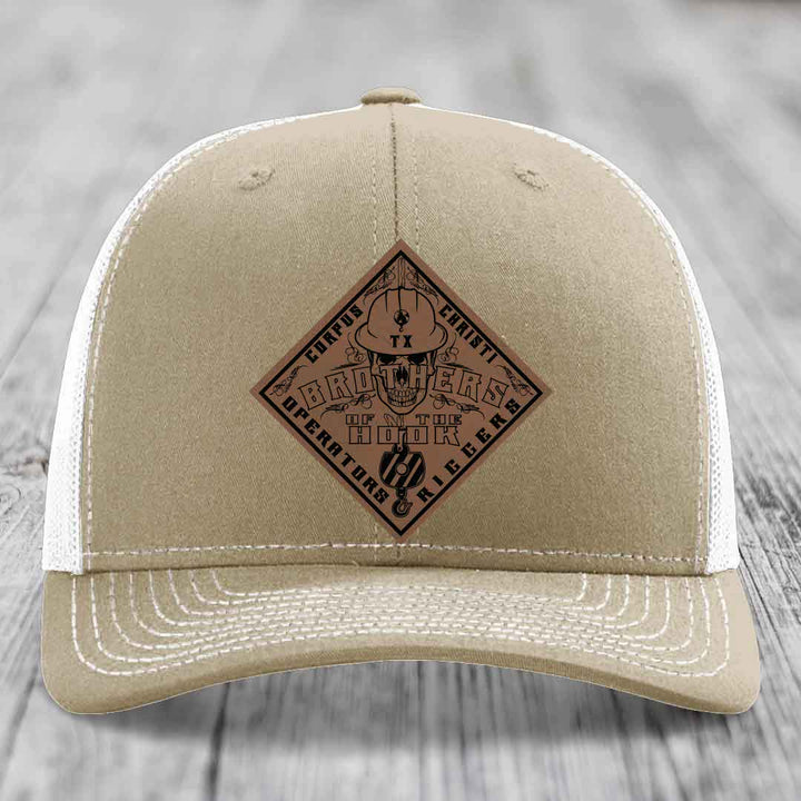Brothers of the Hook (Corpus Christi) - Leather Patch Hat - Dark Brown to Black Patch - Richardson 112 Snapback Trucker Hat